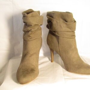 Izabella Rue beige suede heels- slouchy-style ankle boots
